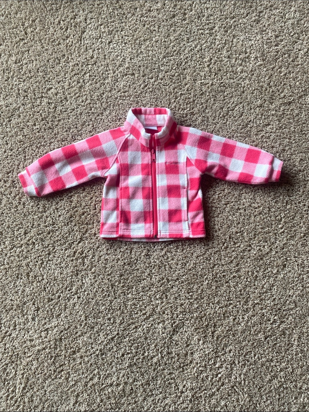 Columbia Pink & White Check Fleece Zip Jacket